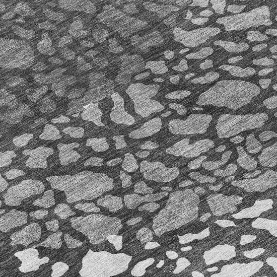 Charcoal Gray And Silver Abstract Washable Indoor Outdoor Area Rug Photo 9