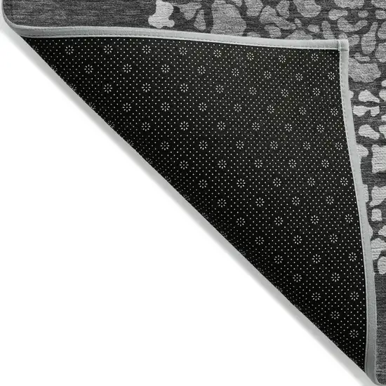 Charcoal Gray And Silver Abstract Washable Indoor Outdoor Area Rug Photo 2