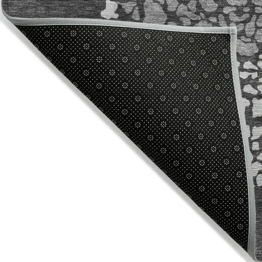 Charcoal Gray And Silver Abstract Washable Indoor Outdoor Area Rug Photo 2