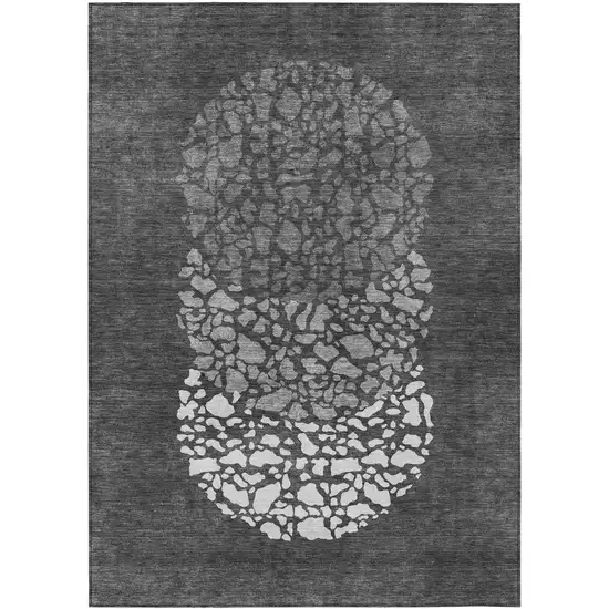 Charcoal Gray And Silver Abstract Washable Indoor Outdoor Area Rug Photo 1