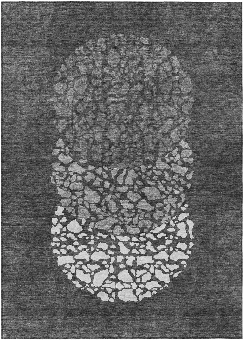 Charcoal Gray And Silver Abstract Washable Indoor Outdoor Area Rug Photo 1