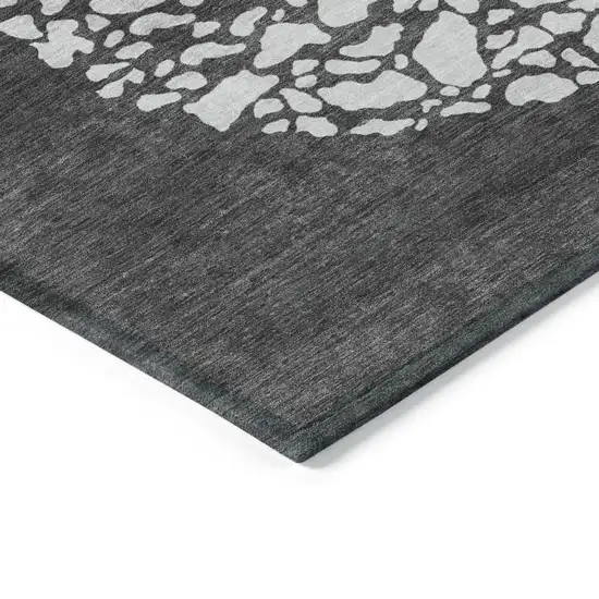 Charcoal Gray And Silver Abstract Washable Indoor Outdoor Area Rug Photo 3