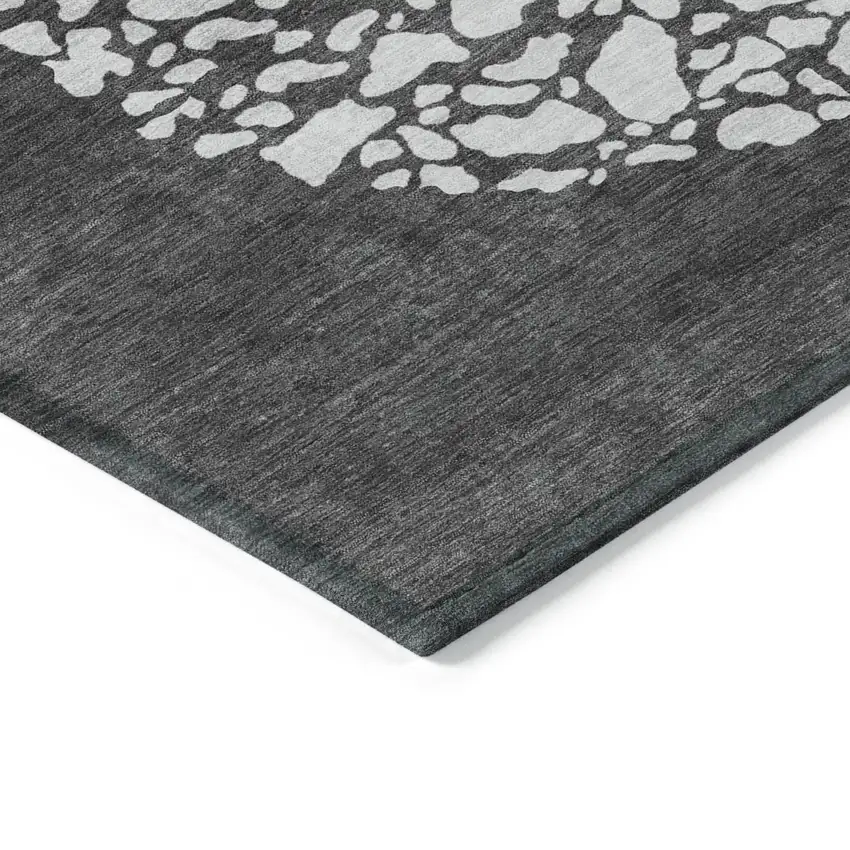 Charcoal Gray And Silver Abstract Washable Indoor Outdoor Area Rug Photo 3