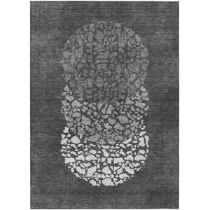 Photo of Charcoal Gray And Silver Abstract Washable Indoor Outdoor Area Rug