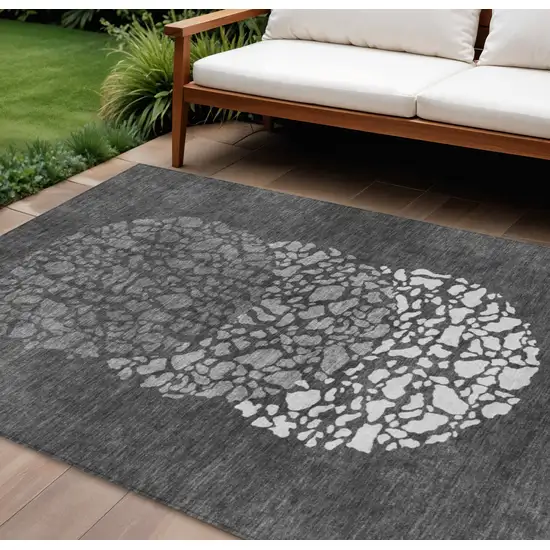 Charcoal Gray And Silver Abstract Washable Indoor Outdoor Area Rug Photo 1