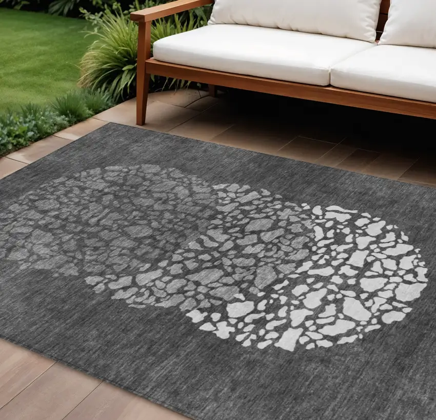 Charcoal Gray And Silver Abstract Washable Indoor Outdoor Area Rug Photo 1