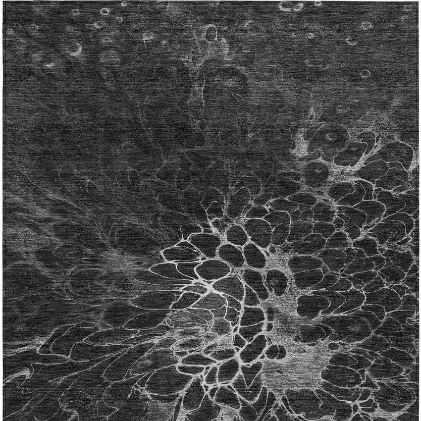 Charcoal Gray And Silver Abstract Washable Indoor Outdoor Area Rug Photo 6