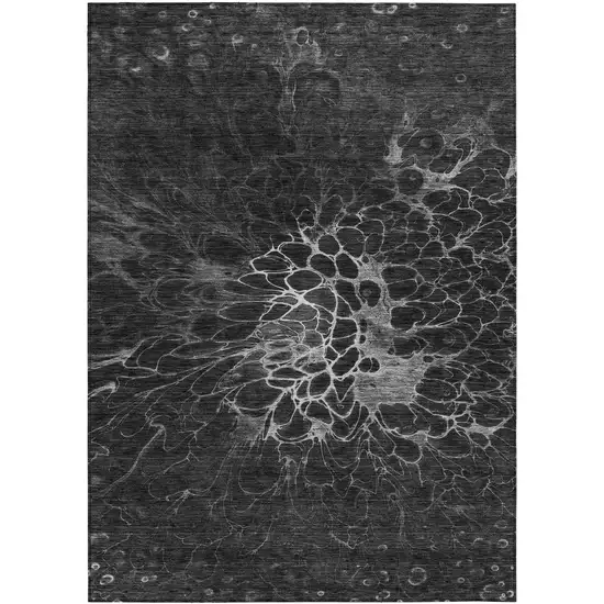 Charcoal Gray And Silver Abstract Washable Indoor Outdoor Area Rug Photo 2