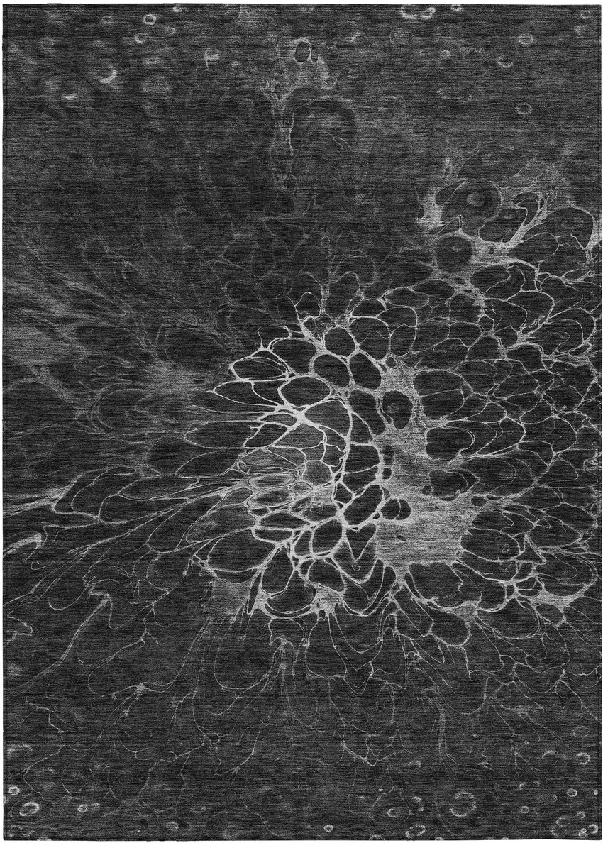 Charcoal Gray And Silver Abstract Washable Indoor Outdoor Area Rug Photo 2