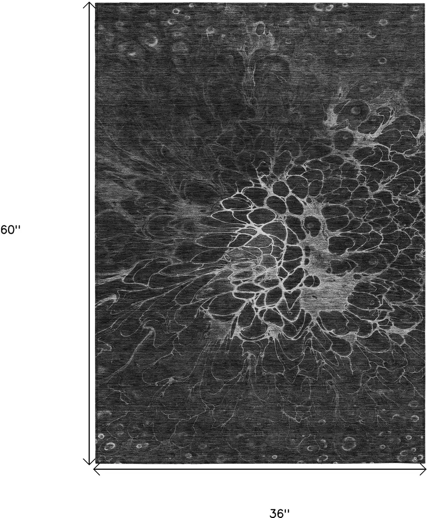 Charcoal Gray And Silver Abstract Washable Indoor Outdoor Area Rug Photo 3
