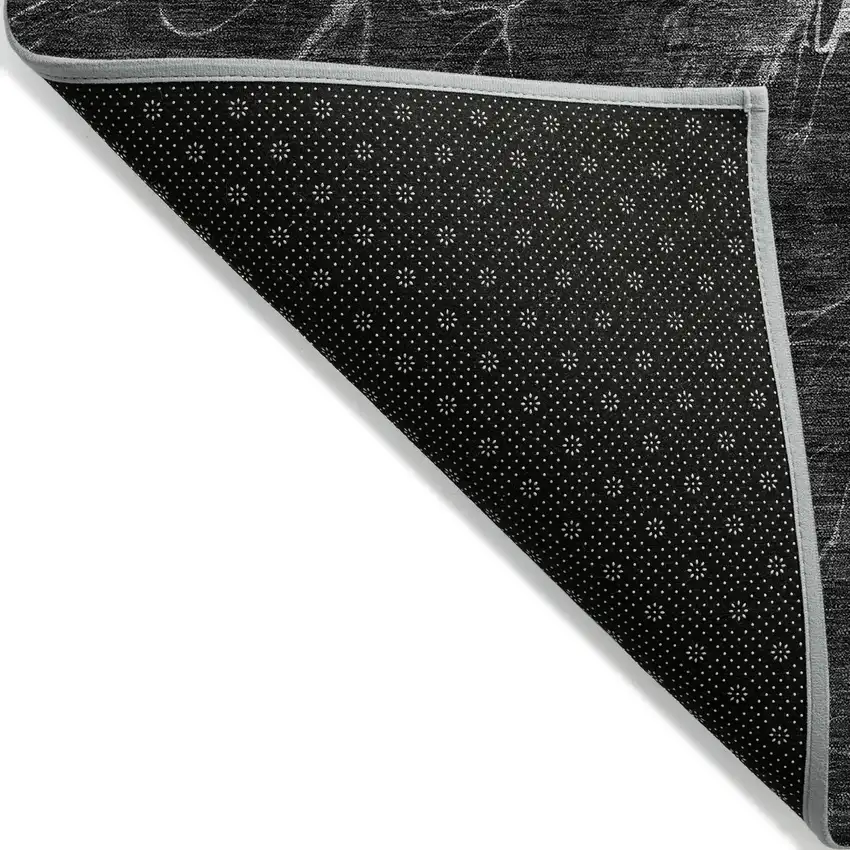 Charcoal Gray And Silver Abstract Washable Indoor Outdoor Area Rug Photo 4