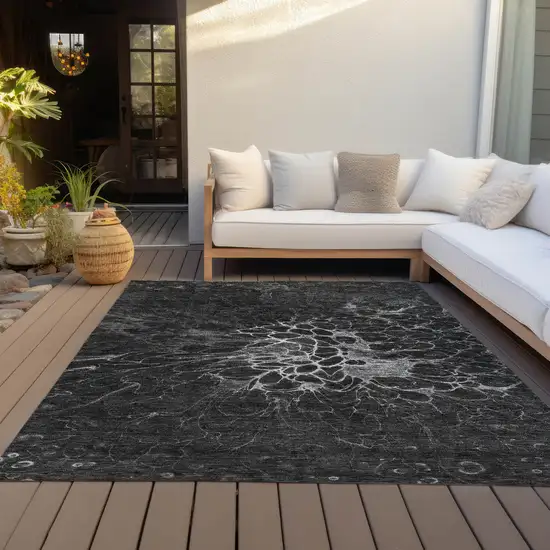 Charcoal Gray And Silver Abstract Washable Indoor Outdoor Area Rug Photo 7