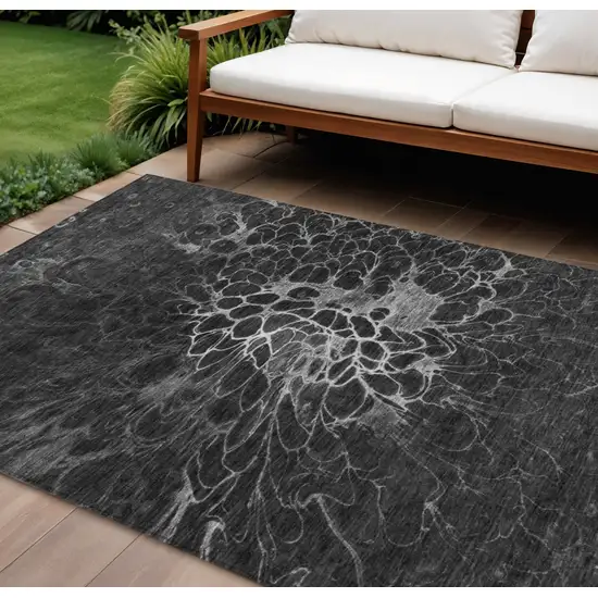 Charcoal Gray And Silver Abstract Washable Indoor Outdoor Area Rug Photo 1