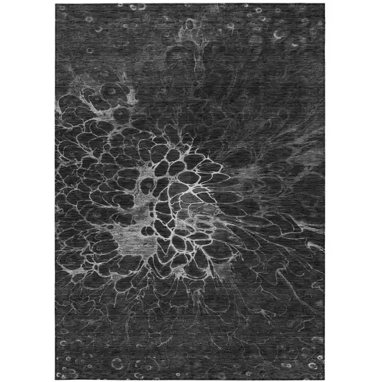 Charcoal Gray And Silver Abstract Washable Indoor Outdoor Area Rug Photo 6