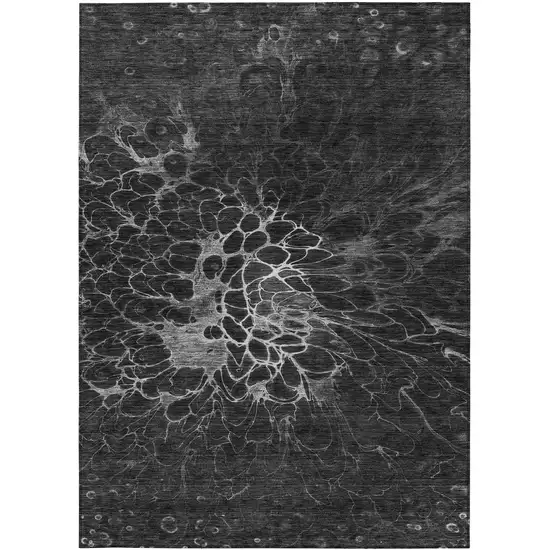 Charcoal Gray And Silver Abstract Washable Indoor Outdoor Area Rug Photo 6