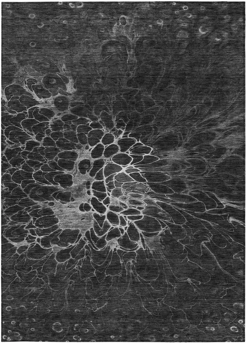 Charcoal Gray And Silver Abstract Washable Indoor Outdoor Area Rug Photo 6