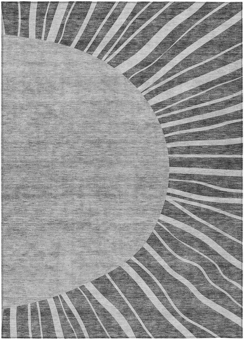 Charcoal Gray And Silver Abstract Washable Indoor Outdoor Area Rug Photo 2
