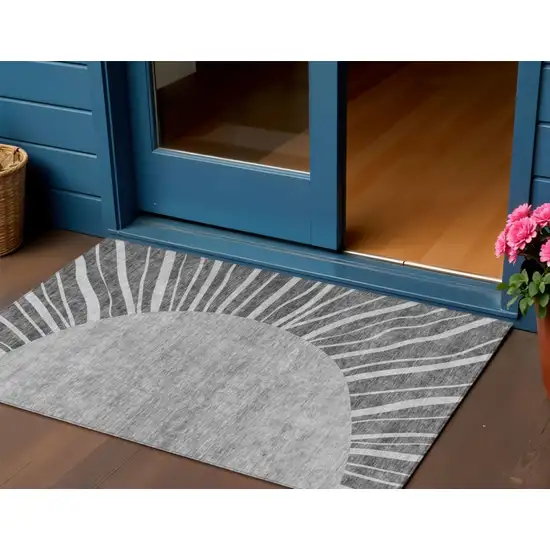 Charcoal Gray And Silver Abstract Washable Indoor Outdoor Area Rug Photo 1