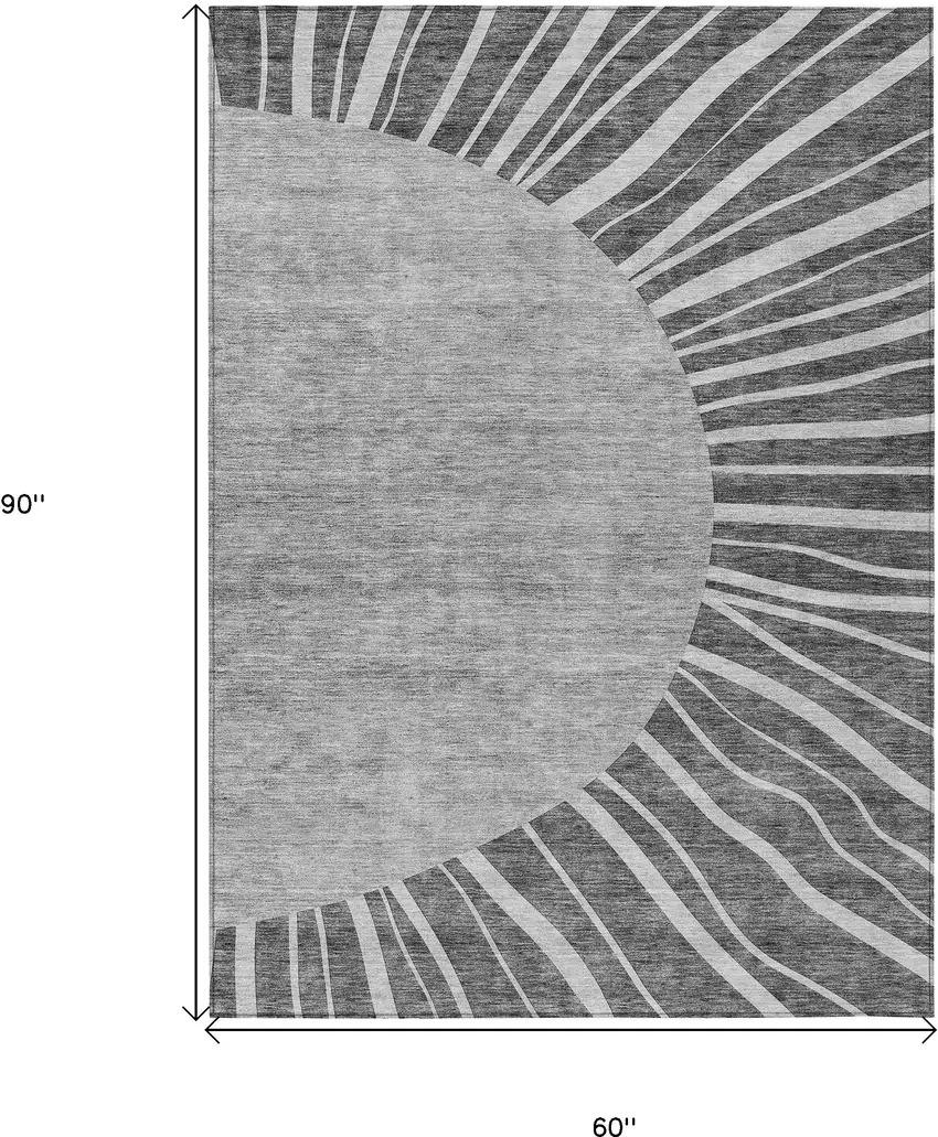 Charcoal Gray And Silver Abstract Washable Indoor Outdoor Area Rug Photo 3
