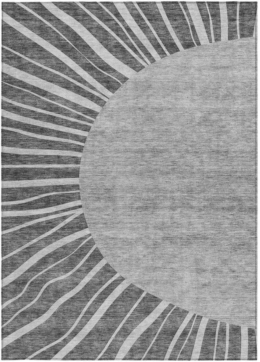 Charcoal Gray And Silver Abstract Washable Indoor Outdoor Area Rug Photo 7