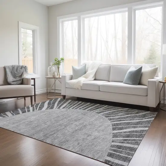 Charcoal Gray And Silver Abstract Washable Indoor Outdoor Area Rug Photo 9