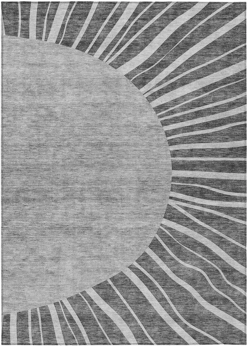 Charcoal Gray And Silver Abstract Washable Indoor Outdoor Area Rug Photo 2