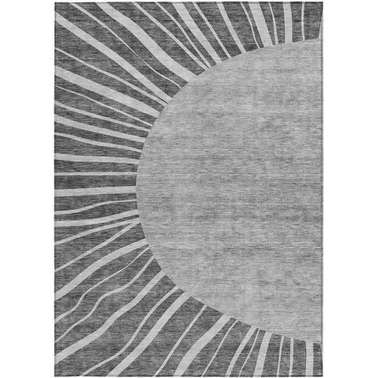 Charcoal Gray And Silver Abstract Washable Indoor Outdoor Area Rug Photo 6
