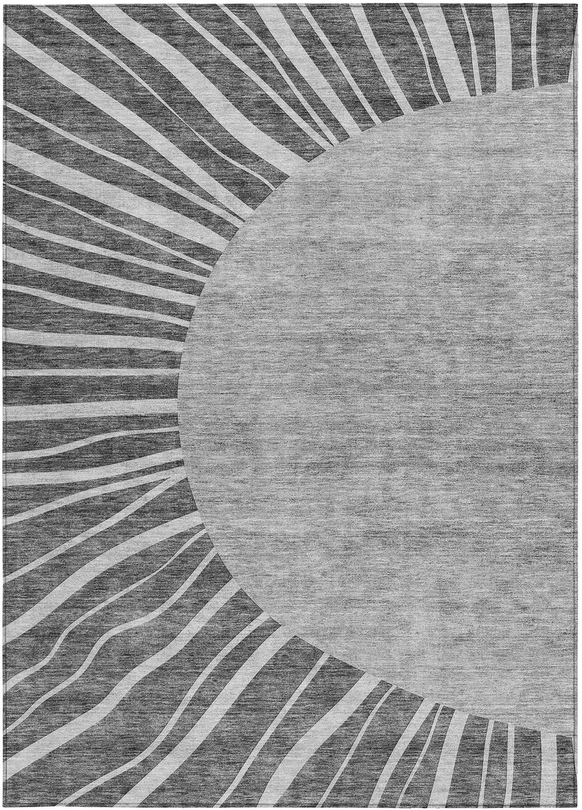 Charcoal Gray And Silver Abstract Washable Indoor Outdoor Area Rug Photo 6