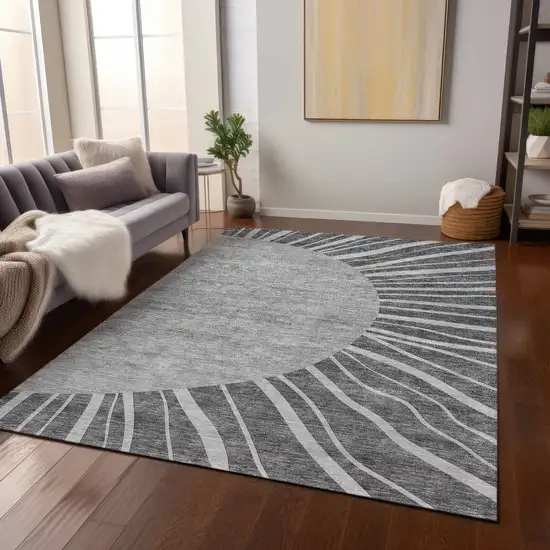 Charcoal Gray And Silver Abstract Washable Indoor Outdoor Area Rug Photo 7