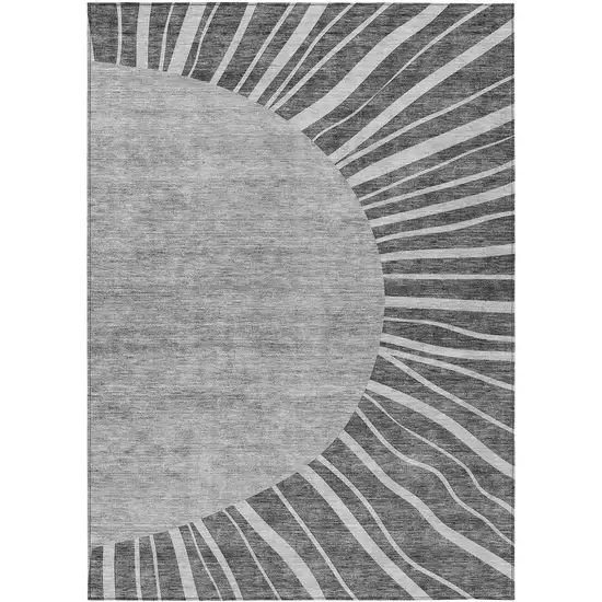 Charcoal Gray And Silver Abstract Washable Indoor Outdoor Area Rug Photo 1