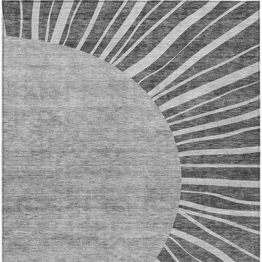 Charcoal Gray And Silver Abstract Washable Indoor Outdoor Area Rug Photo 4