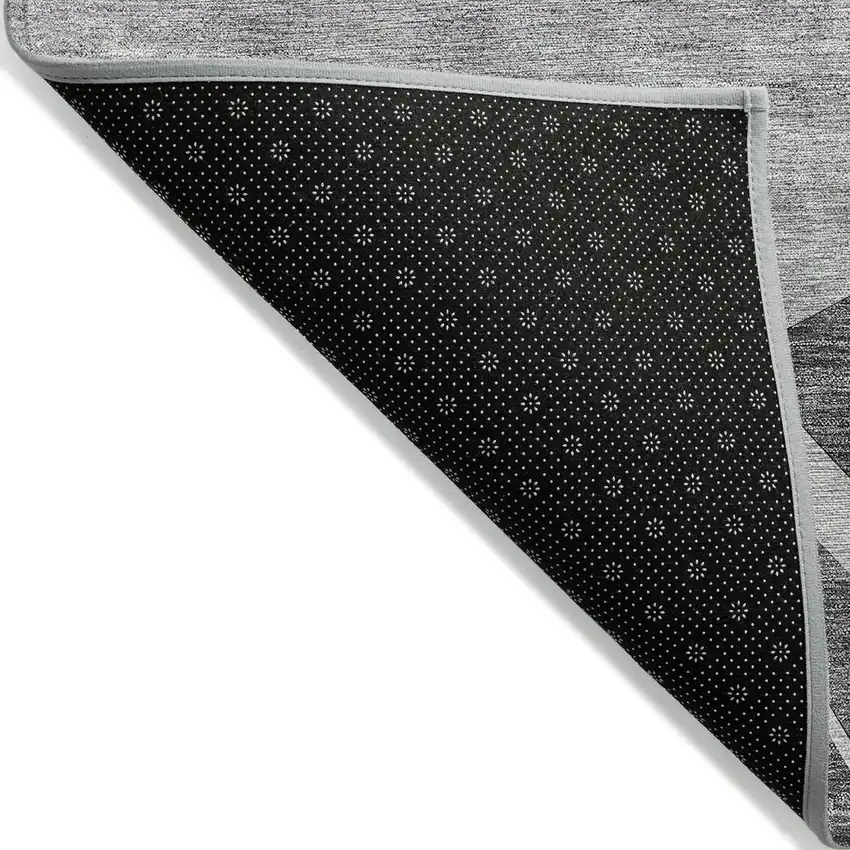 Charcoal Gray And Silver Abstract Washable Indoor Outdoor Area Rug Photo 2