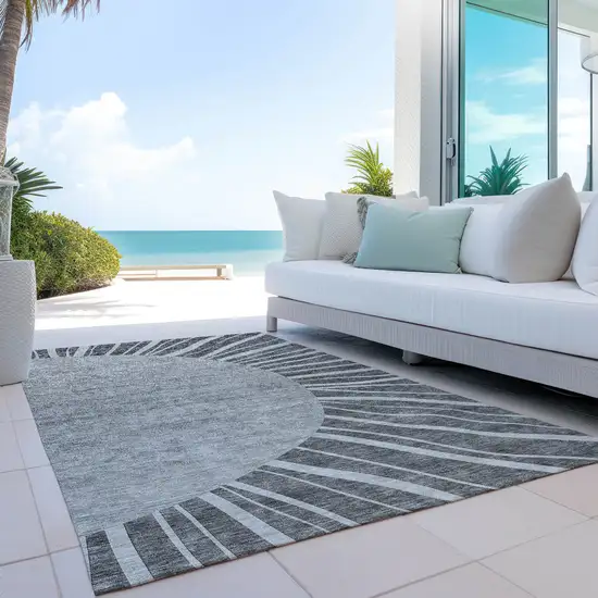 Charcoal Gray And Silver Abstract Washable Indoor Outdoor Area Rug Photo 9
