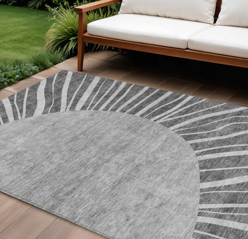 Charcoal Gray And Silver Abstract Washable Indoor Outdoor Area Rug Photo 1