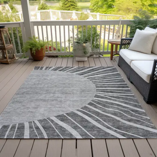 Charcoal Gray And Silver Abstract Washable Indoor Outdoor Area Rug Photo 6