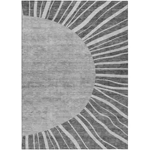 Photo of Charcoal Gray And Silver Abstract Washable Indoor Outdoor Area Rug