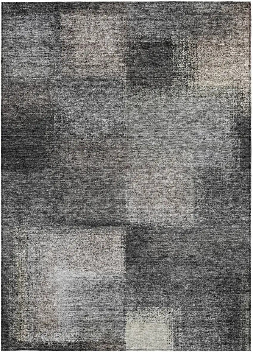 Charcoal Gray And Silver Abstract Washable Indoor Outdoor Area Rug Photo 5