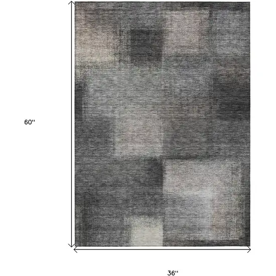 Charcoal Gray And Silver Abstract Washable Indoor Outdoor Area Rug Photo 7