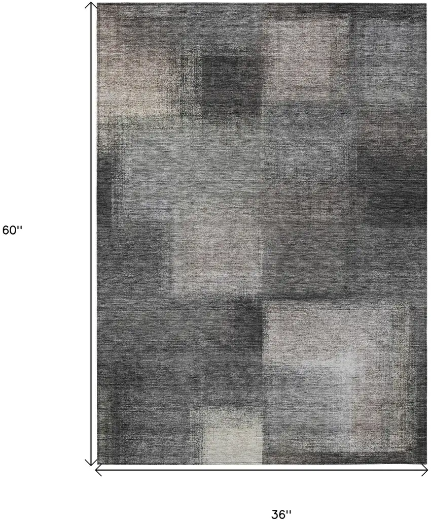 Charcoal Gray And Silver Abstract Washable Indoor Outdoor Area Rug Photo 7
