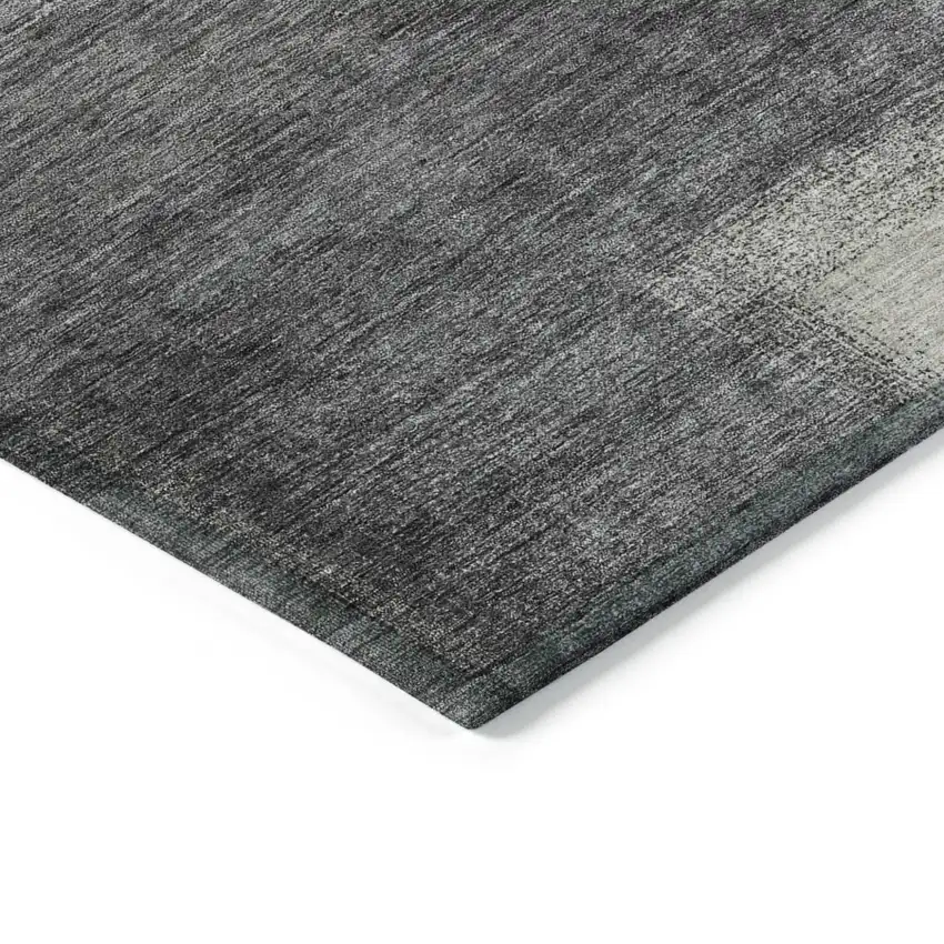 Charcoal Gray And Silver Abstract Washable Indoor Outdoor Area Rug Photo 3
