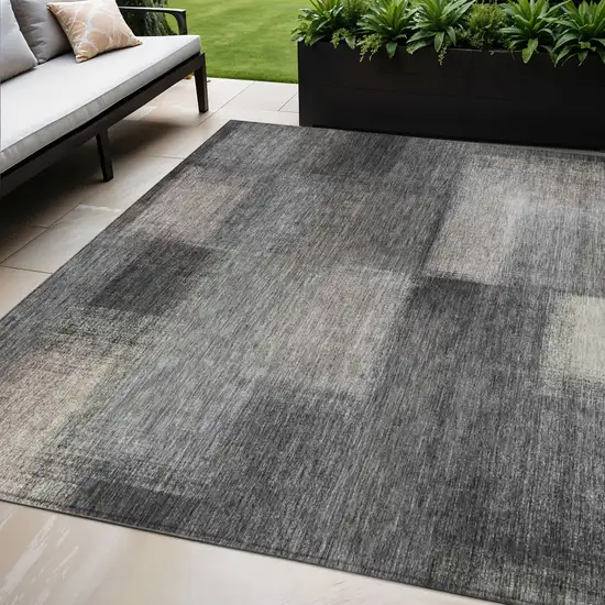 Charcoal Gray And Silver Abstract Washable Indoor Outdoor Area Rug Photo 1