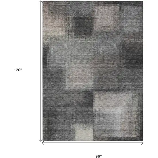 Charcoal Gray And Silver Abstract Washable Indoor Outdoor Area Rug Photo 7