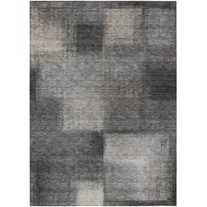 Photo of Charcoal Gray And Silver Abstract Washable Indoor Outdoor Area Rug