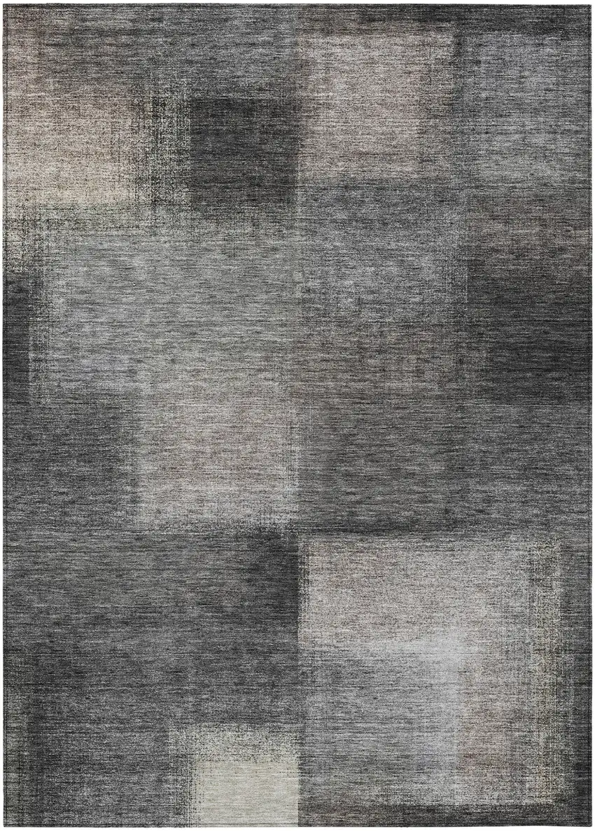 Charcoal Gray And Silver Abstract Washable Indoor Outdoor Area Rug Photo 1