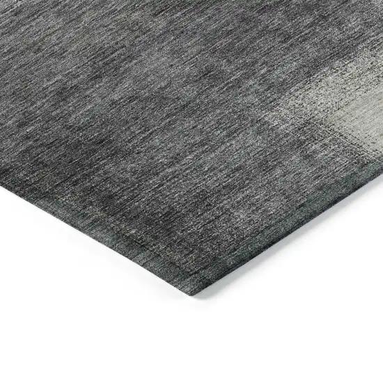 Charcoal Gray And Silver Abstract Washable Indoor Outdoor Area Rug Photo 4