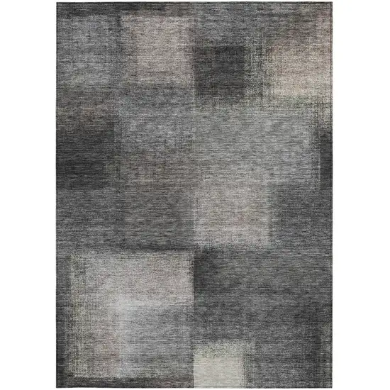 Charcoal Gray And Silver Abstract Washable Indoor Outdoor Area Rug Photo 5