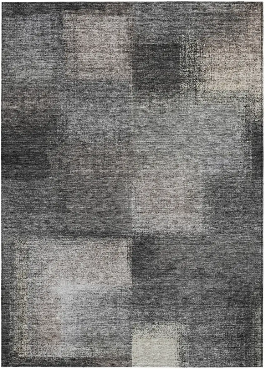 Charcoal Gray And Silver Abstract Washable Indoor Outdoor Area Rug Photo 5