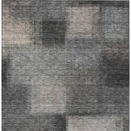 Charcoal Gray And Silver Abstract Washable Indoor Outdoor Area Rug Photo 5