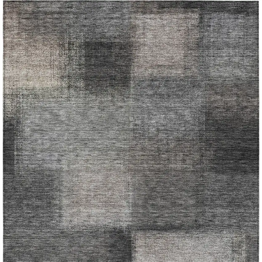 Charcoal Gray And Silver Abstract Washable Indoor Outdoor Area Rug Photo 5