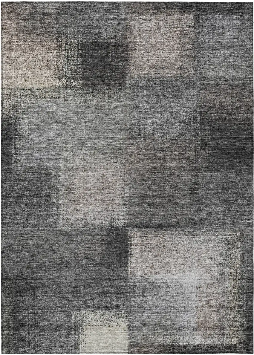 Charcoal Gray And Silver Abstract Washable Indoor Outdoor Area Rug Photo 1